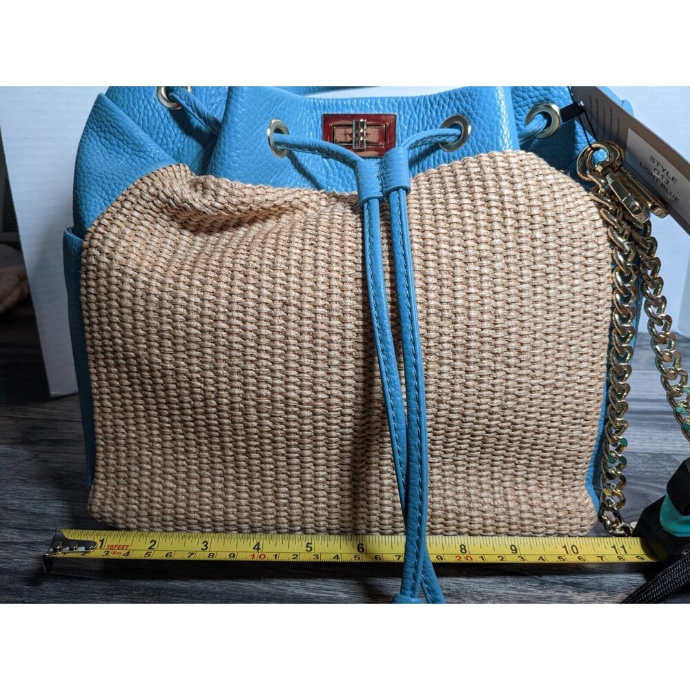 Unica Firenze Italian Leather Straw Handbag Light Blue NWT - Picture 10 of 12